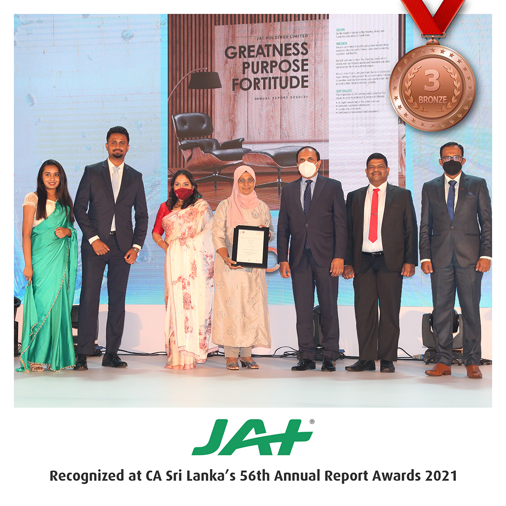 JAT Holdings recognised at CA Sri Lanka’s 56th Annual Report Awards 2021